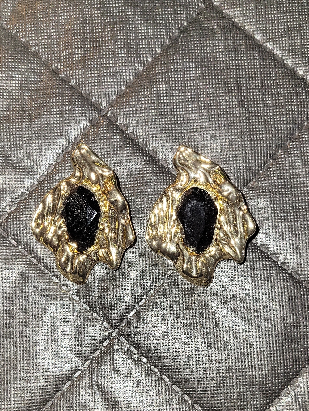 Eloquii Gold Tone Black Stone Organic Post  Earrings